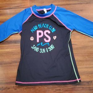 Girls SPF Swim Shirt Rashguard UV50 3/4 Slvs Aero Black /Neon Sz L 12 NICE! $39